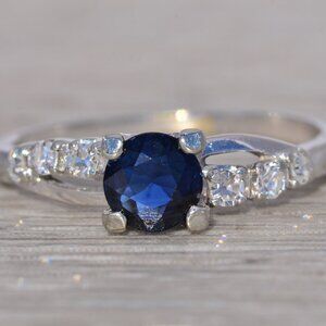Sapphire and Natural Diamond Ring in White Gold